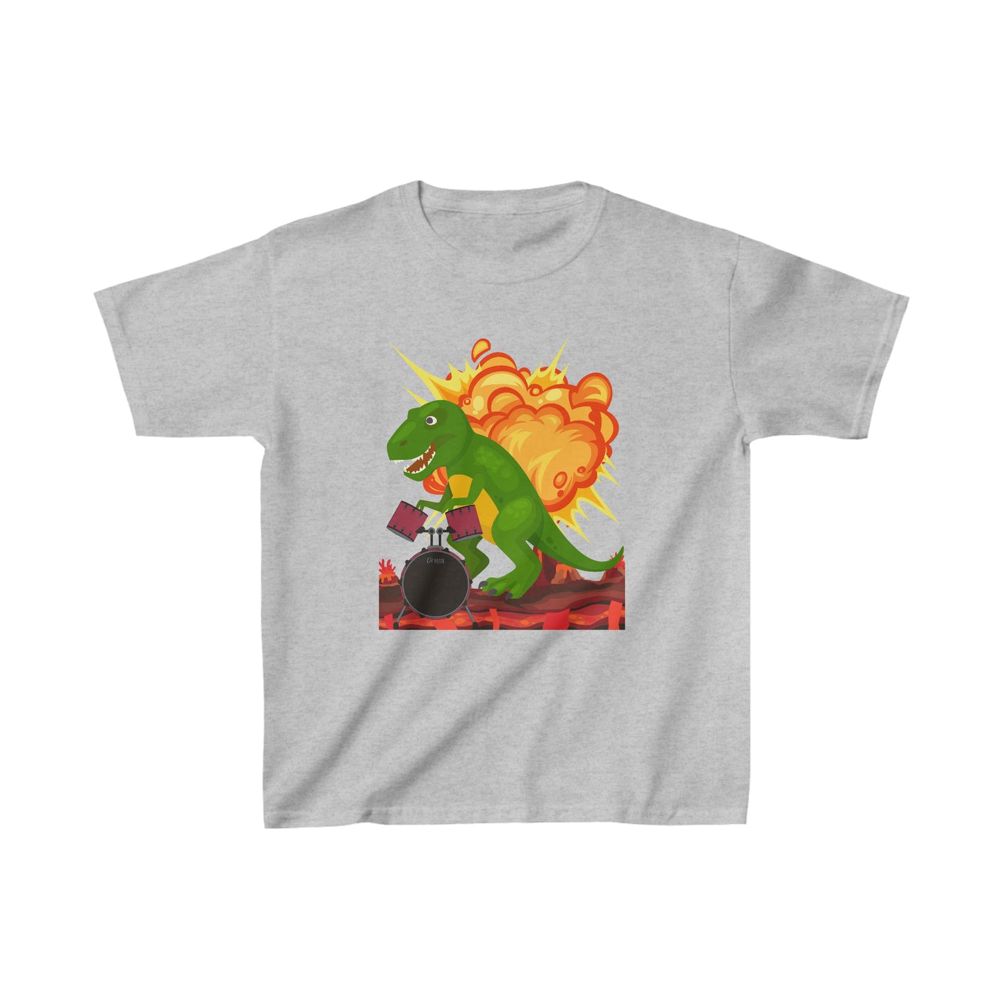 T-Rex Drumming In A Volcano (Kids Heavy Cotton Tee)