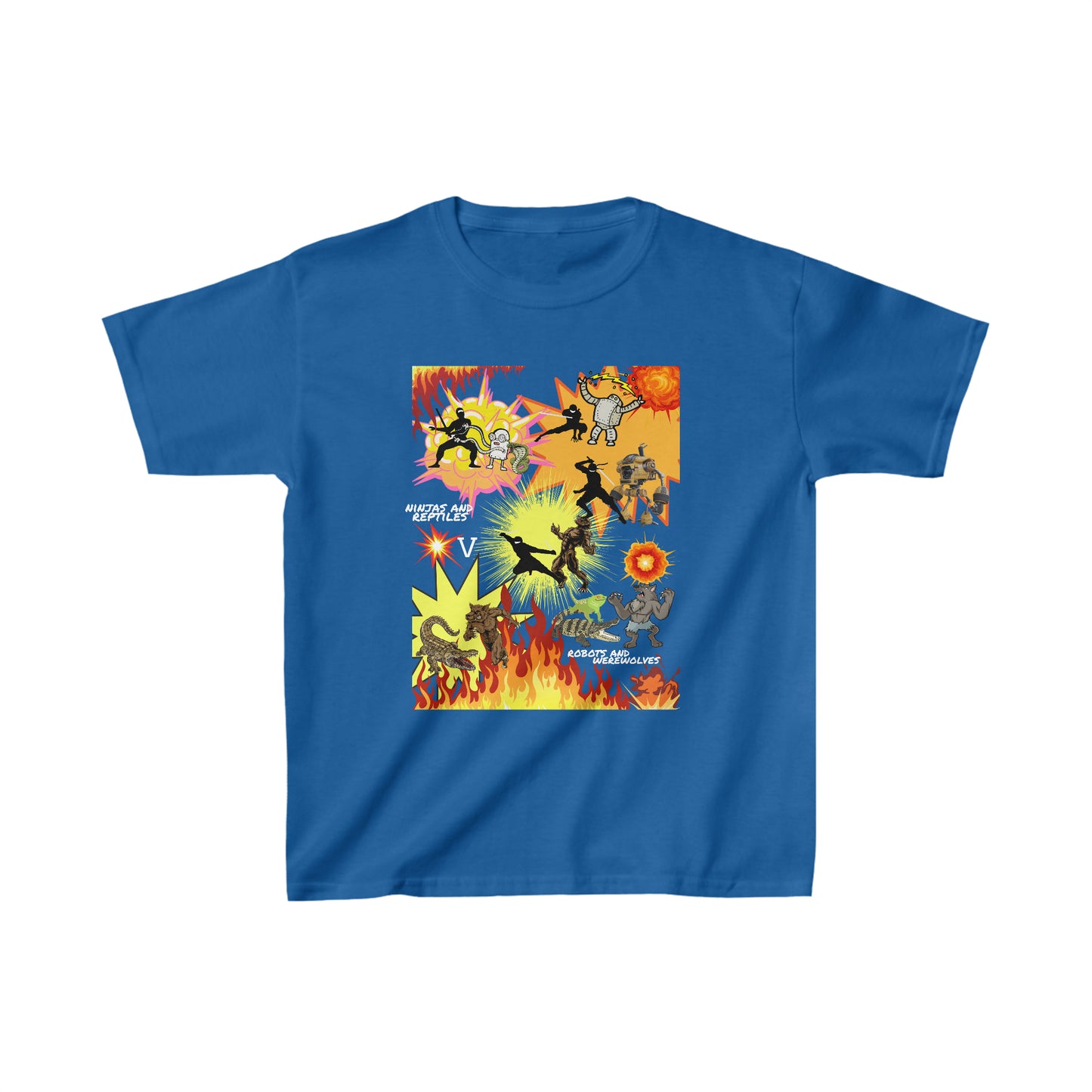 Ninjas and Reptiles V Robots and Werewolves (Kids Heavy Cotton Tee)